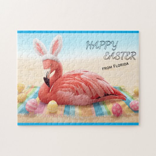 Frohe Ostern von Florida Flamingo Bunny am Strand Puzzle (Horizontal)