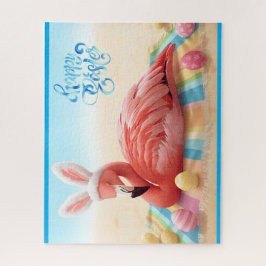 Frohe Ostern von Florida Flamingo Bunny am Strand  Puzzle