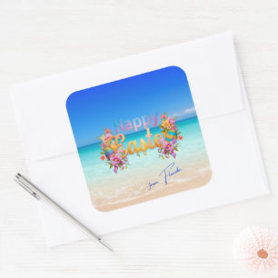 Frohe Ostern von Floridas tropischem Strand Quadratischer Aufkleber