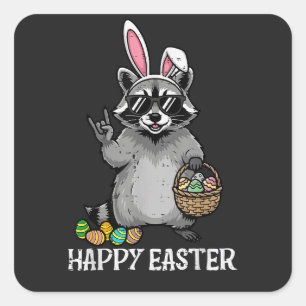 Frohe Ostern Waschbär Hase Quadratischer Aufkleber