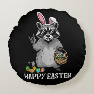 Frohe Ostern Waschbär Hase Rundes Kissen
