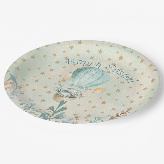 Frohe Ostern! Wasserfarbe Sonne im Heißluftballon Pappteller (Schrägansicht)