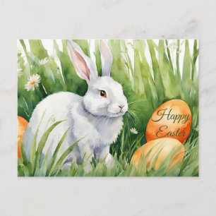 Frohe Ostern Wasserfarben-Hase mit Ostereiern Feiertagspostkarte