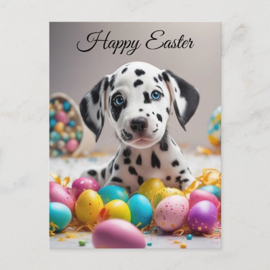 Frohe Ostern Welpe Feiertagspostkarte (Vorderseite)