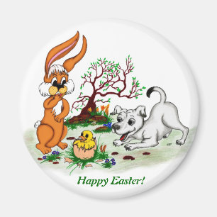 Frohe Ostern! Welpe, Küken, Hase Magnet