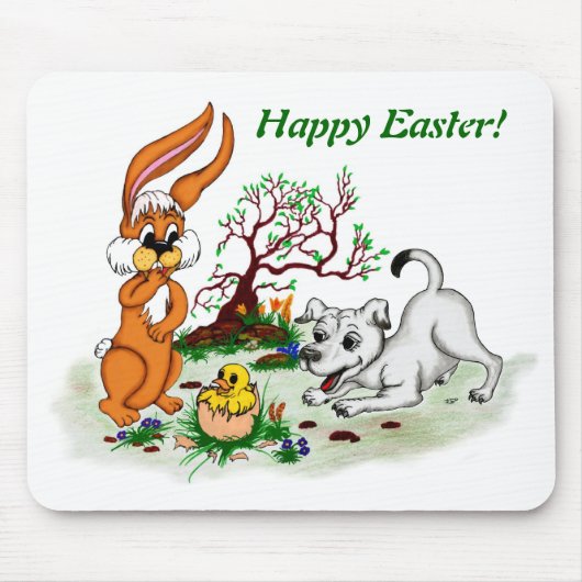 Frohe Ostern! Welpe, Küken, Hase Mousepad (Vorne)