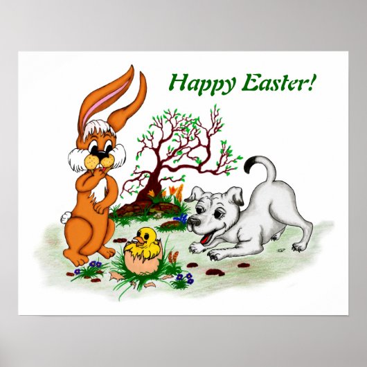 Frohe Ostern! Welpe, Küken, Hase Poster (Vorne)
