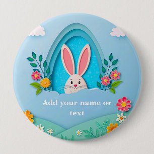 Frohe Ostern   Whimsical Easter Bunny und Floral B Button