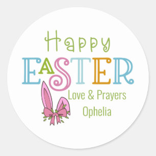 Frohe Ostern Whimsical Typography und Hasenohren Runder Aufkleber