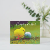 Frohe Ostern zum Golfer mit Huhn und Golf (Stehend Vorderseite)