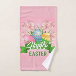 Frohe Osterrosa Blume und Eier Badhandtuch Set