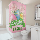 Frohe Osterrosa Blume und Eier Duschvorhang (Beispiel)