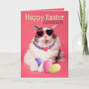 Frohe Ostertochter Glamouröse Katze mit Eiern Feiertagskarte