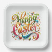 Frohe Ostertypografie im Glitzer Pappteller (Vorderseite)