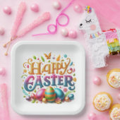 Frohe Ostertypografie im Glitzer Pappteller (Party)