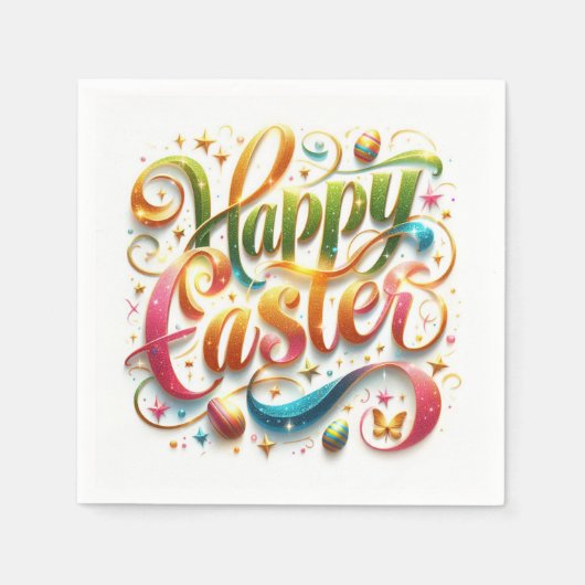 Frohe Ostertypografie im Glitzer Serviette (Vorderseite)