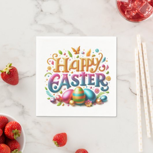 Frohe Ostertypografie im Glitzer Serviette (Beispiel)