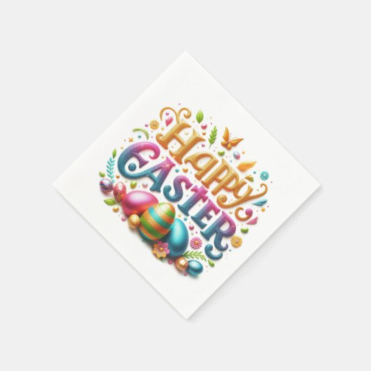 Frohe Ostertypografie im Glitzer Serviette (Ecke)