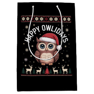 Frohe Owlidays Weihnachten Owl Santa Hut Rentier Mittlere Geschenktüte