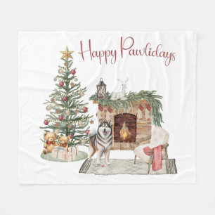 Frohe Pawlidays Hunde-Design - Alaskan Malamute Fleecedecke