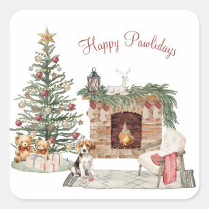 Frohe Pawlidays Hunde-Design - Beagle Quadratischer Aufkleber