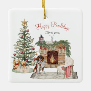 Frohe Pawlidays Hunde-Design - Bernhardiner Keramikornament