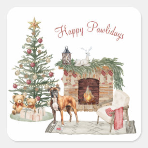 Frohe Pawlidays Hunde-Design - Boxer Quadratischer Aufkleber