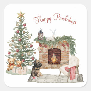 Frohe Pawlidays-Hunde-Design - Briard Quadratischer Aufkleber