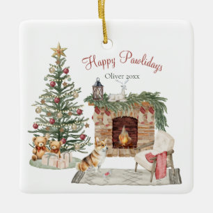 Frohe Pawlidays Hunde-Design - Corgi Keramikornament