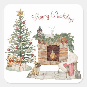Frohe Pawlidays Hunde-Design - Französische Bulldo Quadratischer Aufkleber