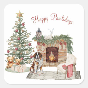 Frohe Pawlidays Hunde-Design - St. Bernhard Quadratischer Aufkleber