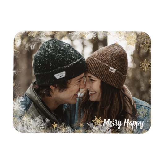 Frohe Personalisierte Foto Snowflake Frame Magnet (Horizontal)