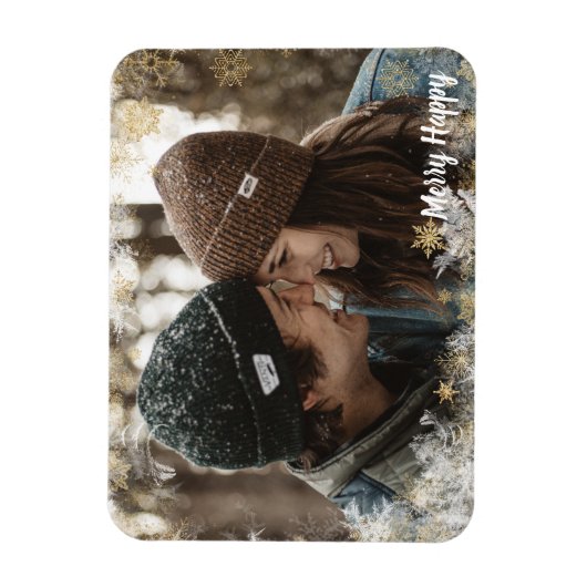 Frohe Personalisierte Foto Snowflake Frame Magnet (Vertikal)