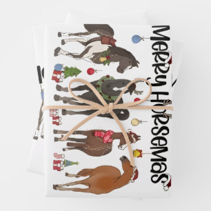 Frohe Pferde-Weihnachten Pferde-Blumen-Weihnachten Geschenkpapier Set
