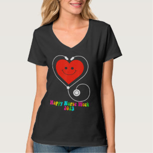 Frohe Pflegerwoche 2023 Lächelndes Herz Groovy Sti T-Shirt