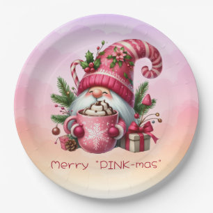 Frohe "PINK-mas" Weihnachten Pink Gnome Hot Chocol Pappteller