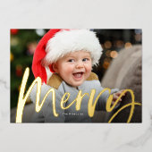 Frohe Pinselschrift Foto Weihnachten Folien Feiertagskarte (Vorderseite)