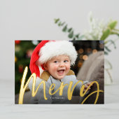 Frohe Pinselschrift Foto Weihnachten Folien Feiertagskarte (Stehend vorne)