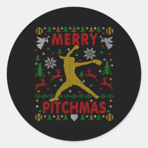 Frohe Pitchmas Fastpitch Softll Pitcher Hässlicher Runder Aufkleber