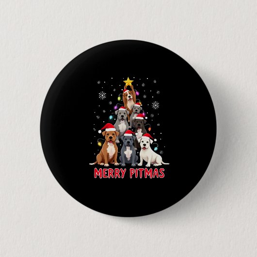 Frohe Pitmas Pitbull Hund hässlicher Weihnachtspul Button (Vorderseite)