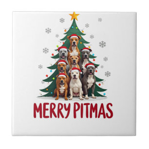 Frohe Pitmas Pitbull Hund hässlicher Weihnachtspul Fliese