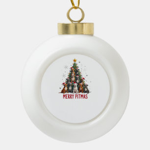 Frohe Pitmas Pitbull Hund hässlicher Weihnachtspul Keramik Kugel-Ornament