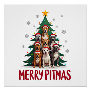 Frohe Pitmas Pitbull Hund hässlicher Weihnachtspul Poster