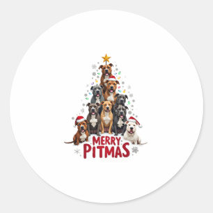 Frohe Pitmas Pitbull Hund hässlicher Weihnachtspul Runder Aufkleber