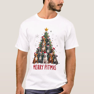 Frohe Pitmas Pitbull Hund hässlicher Weihnachtspul T-Shirt