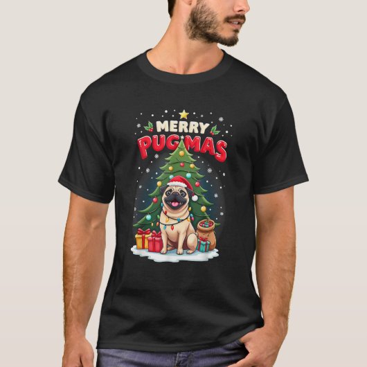 Frohe Pugmas Weihnachtsfamilie Pajama PJS Dog Xmas T-Shirt (Vorderseite)