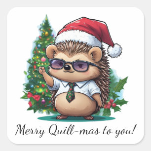 Frohe Quill-mas Igel Weihnachtsgrüße Quadratischer Aufkleber