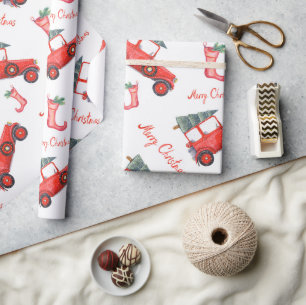 Frohe rote Vintage-Klassiker-Weihnachtsbaum-Text Geschenkpapier