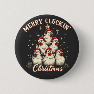 Frohe Schläge Weihnachts Funny Chicken Roosters Button