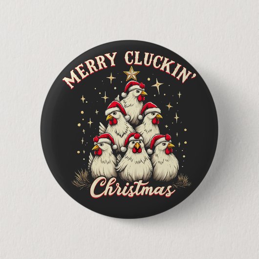 Frohe Schläge Weihnachts Funny Chicken Roosters Button (Vorderseite)